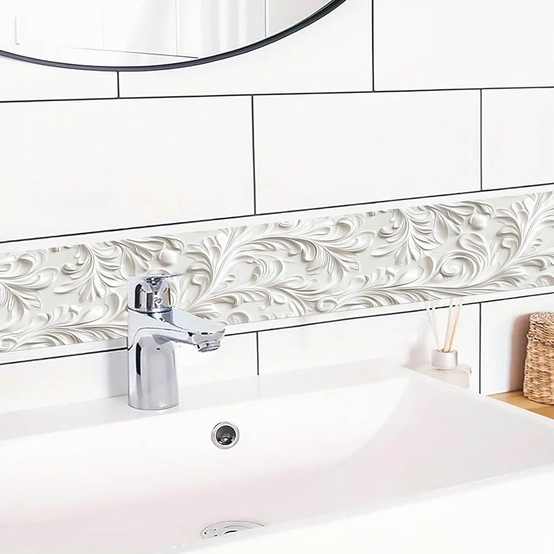 IVN Wallpaper Border Peel and Stick Wall Accent 4x196 Inch PVC White Embossed Vine Pattern Self Adhesive Decorative Wall Trim for Living Room Hallway Bedroom Elegant Classic Style - Image 5